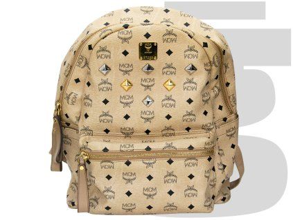 MCM Monogram Leather Studded Backpack (Light Brown)