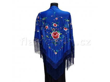 Modrý šátek s barevnou výšivkou ROSA