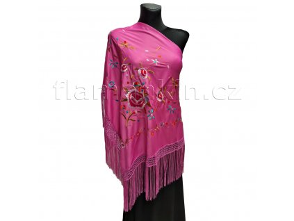 Trojcípý šátek fuxia s barevnou výšivkou ROS