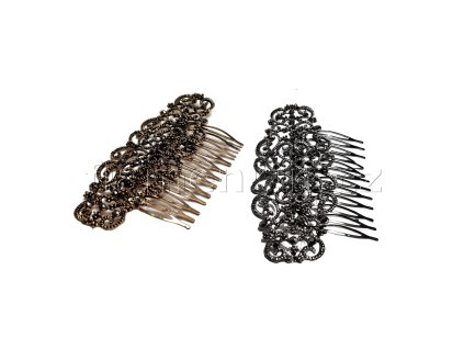 Metal Hair Comb With Dark Rhinestones 10 x 6 cm