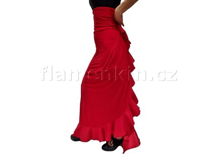 Červená široká sukně VIOLETA s lesklým volánem 2