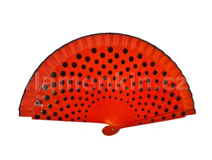Vějíř s černými puntíky červený 19 cm