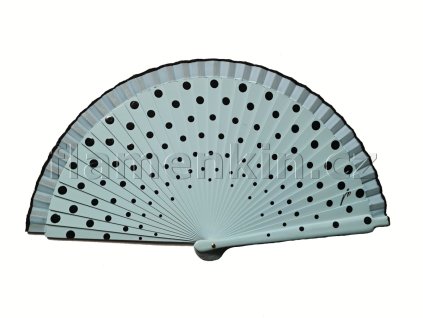 Malý bleděmodrý vějíř s černými puntíky 21 cm