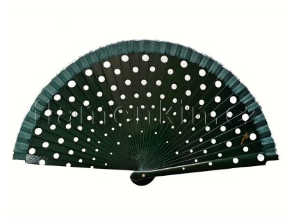 Tmavězelený vějíř s bílými puntíky MP 21cm 2