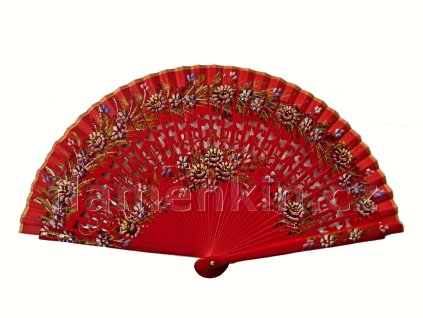 Red Wooden Double-Sided Painted Hand Fan F1139