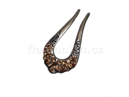 Kovová jehlice MP s hnědými kamínky