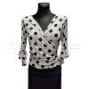 White 3/4 Sleeve Tie Top with Black Polka Dots