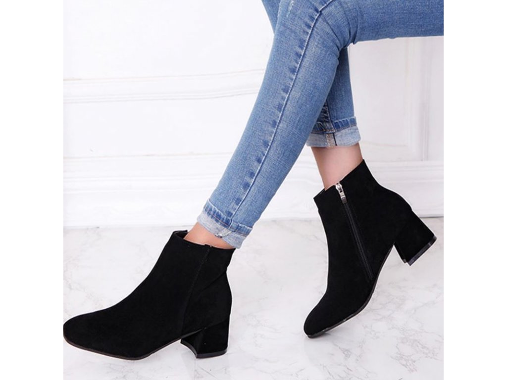 Boty - dámské semišové kotníkové boty na podpatku - zimní boty - dámské kotníkové  boty - - FLARO.CZ