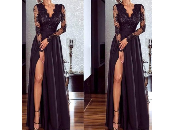 Dámské luxusní plesové černé společenské šaty