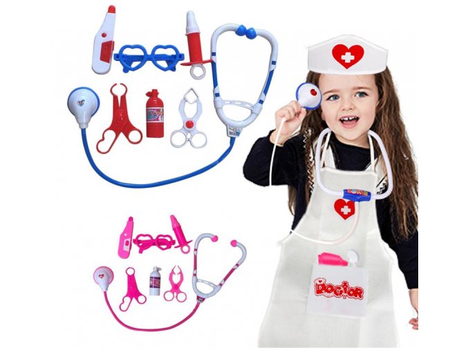 Hračky- dětské lékařské potřeby set růžový, bílý- vhodný jako dárek k Vánocům