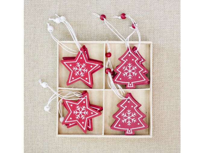 Vánoční dekorace- dřevěná Vánoční sada ozdob stromeček, hvězda na stromeček nebo okna 12ks- Vánoce inspirace