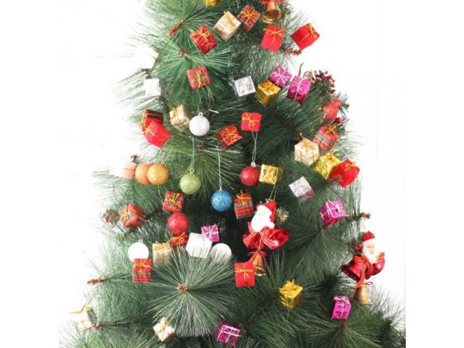 Vánoční dekorace- mini dekorační dárečky na drátku 12ks na zdobení květináčů, věnců, vánoční stromeček více barev- VÝPRODEJ SKLADU