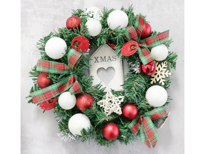 Vánoční dekorace- umělý vánoční věnec na dveře nebo okna 30cm- VÝPRODEJ SKLADU