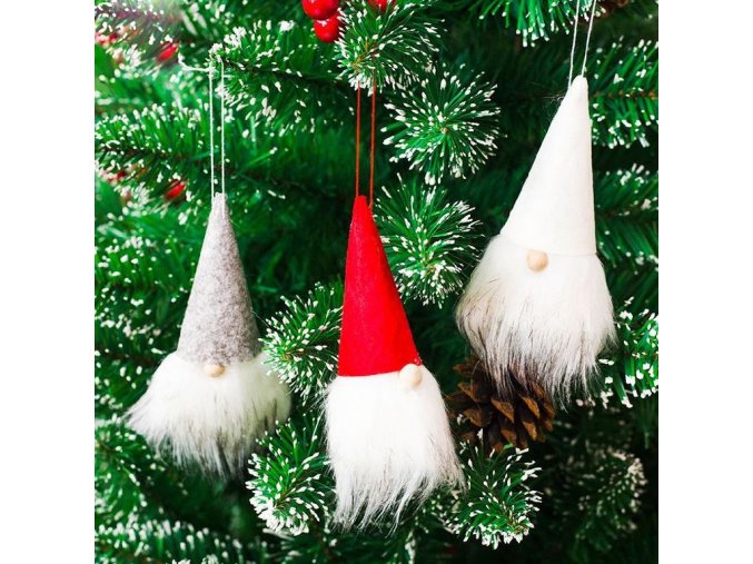 Vánoční dekorace- Vánoční skřítek 3 ks, závěsné na stromeček- VÝPRODEJ SKLADU