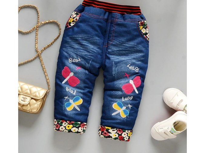 Dětské oblečení- dívčí teplé kalhoty s motýly- VÝPRODEJ SKLADU
