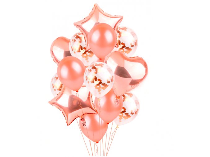 14 mix balonků v barvě golden rose-vhodné na narozeniny, svatbu,párty