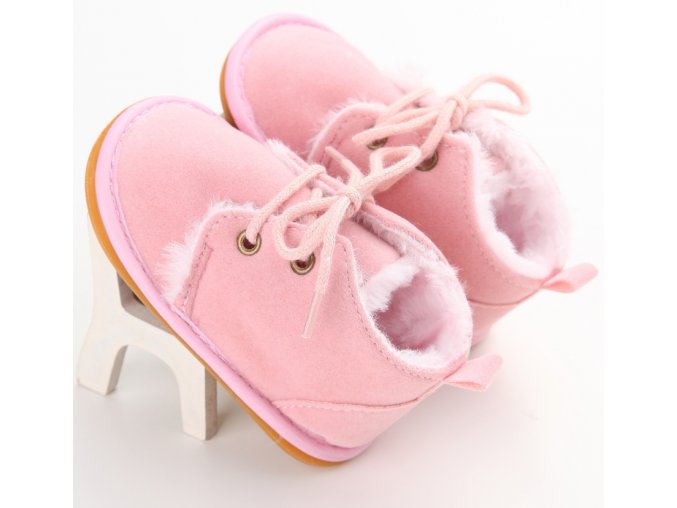 Dětské boty- capáčky pro nejmenší s kožíškem RŮŽOVÉ