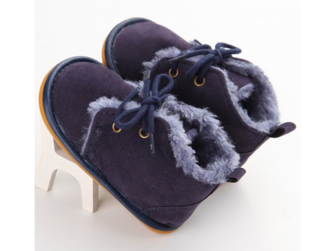 Dětské boty- capáčky pro nejmenší s kožíškem MODRÉ