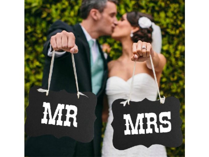 Svatební dekorace- Set Mr. a MRS. rekvizita do fotokoutku, na svatbu, výročí- hnědá a černá