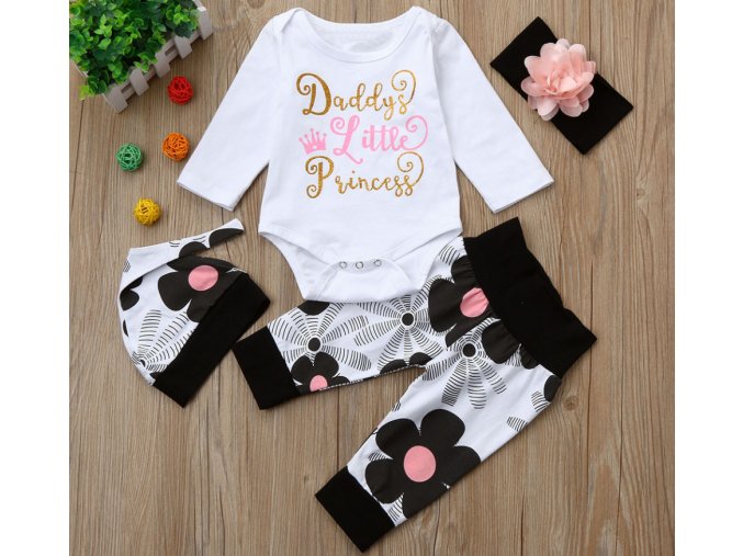 Dětské oblečení- 4 dílný dětský set- body, kalhoty, čepička a čelenka Daddys Little Princess