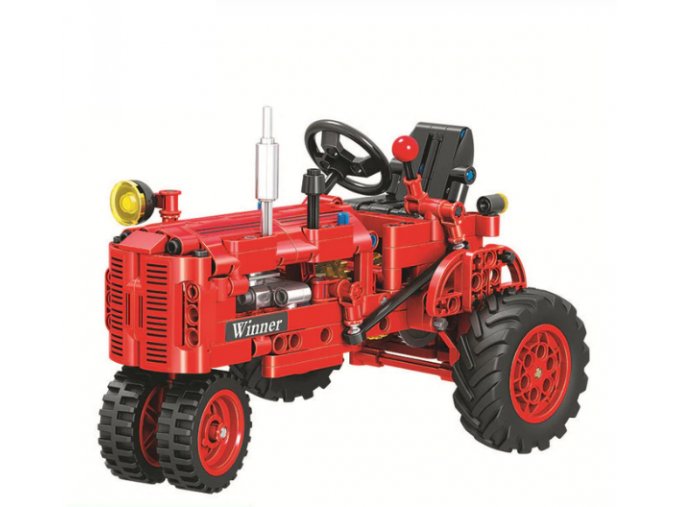 Hračky- Stavebnice, model traktor červený- vlastní sestavení 302 ks