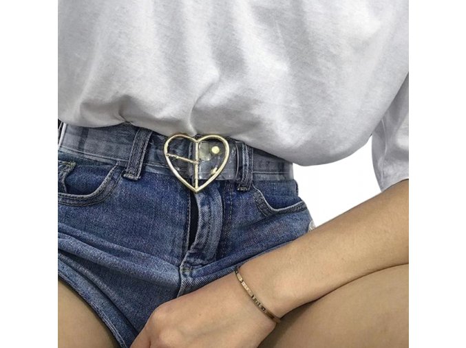 Dámský transparentní pásek Srdce- zlatý, stříbrný