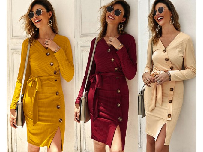 Dámské podzimní pletené společenské šaty více barev