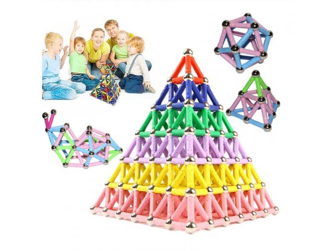 Hračky pro děti k Vánocům- interaktivní hračky magnetická stavebnice-50 tyčinek + 25 magnetických kuliček