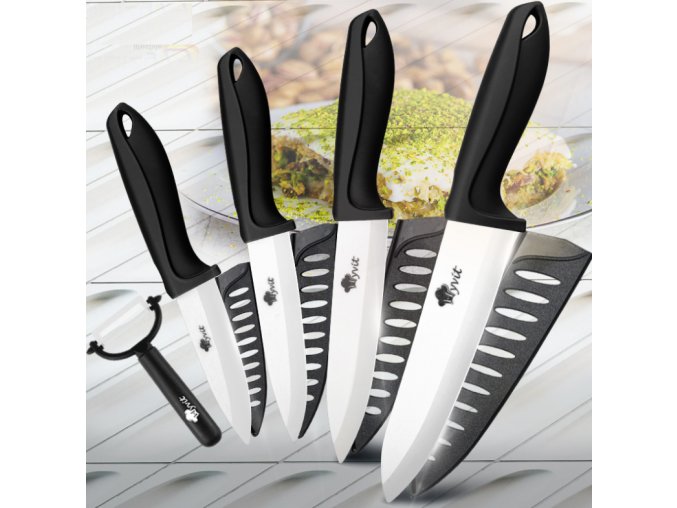 Kuchyně- kuchyňský nuž, kvalitní keramické nože a škrabka více barev