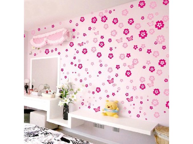 Tapety na zeď- Samolepicí květy na zeď do dětského pokoje 105ks dvě barvy