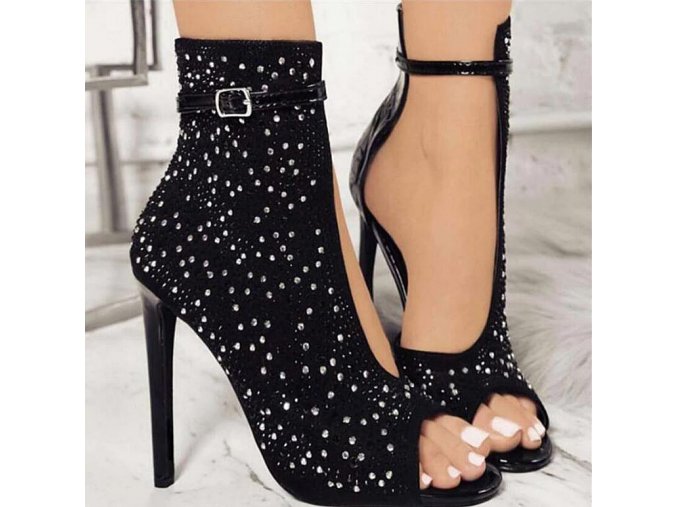 Dámské luxusní černé letní boty na podpatku