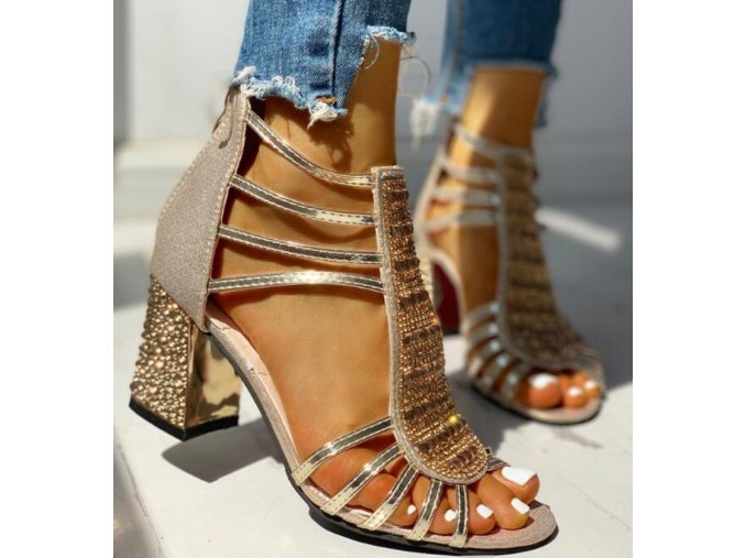 Boty- Luxusní elegantní dámské boty na podpatku zlaté, stříbrné