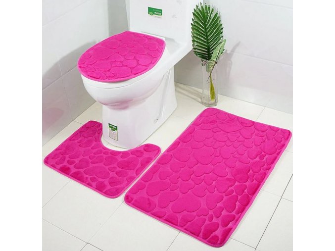 Koupelna - záchod - růže - koupelnové předložky - koupelnové předložky set s 3D vzorem srdce