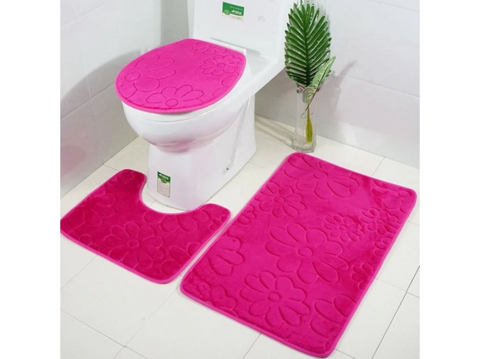 Koupelna - záchod - růže - koupelnové předložky - koupelnové předložky set s 3D vzorem květin