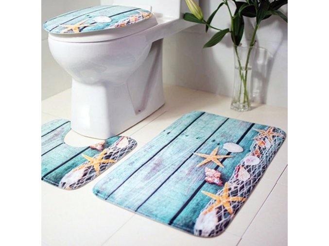 Koupelna - záchod - mušle -  koupelnová předložka - koupelnové předložky set - předložky s potiskem mořského světa