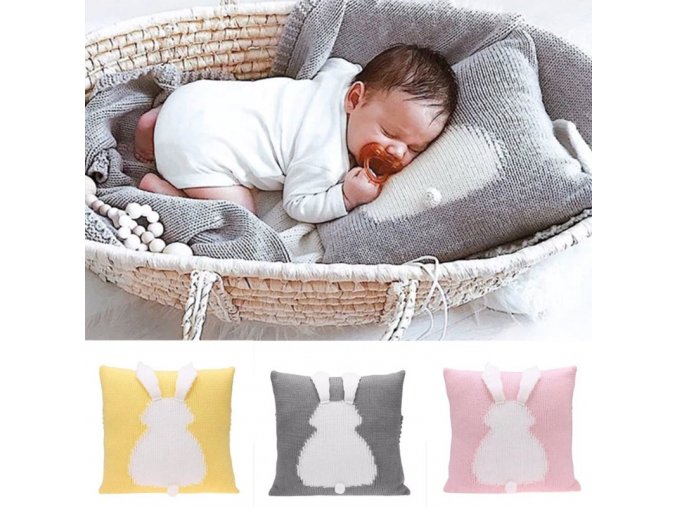 Polštář - miminko - králík - krásný pletený polštářek s dětským vzorem králíka - výprodej skladu