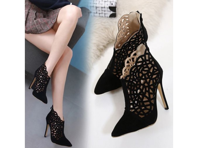 boty - dámské boty - boty na podpatku - dámské lodičky - elegantní vzorované boty na podpatku