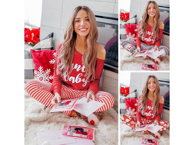 Dámské oblečení -  dámské pyžamo - vánoce - dámské vánoční pyžamo kalhoty + tričko - vánoční pyžamo - dárek k vánocům