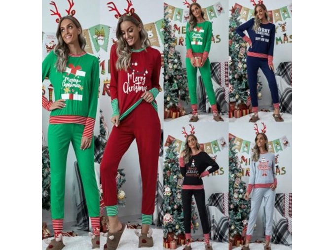 Dámské oblečení - vánoce - dámské pyžamo s vánočním potiskem ve více barvách - nadměrné velikosti - vánoční pyžamo