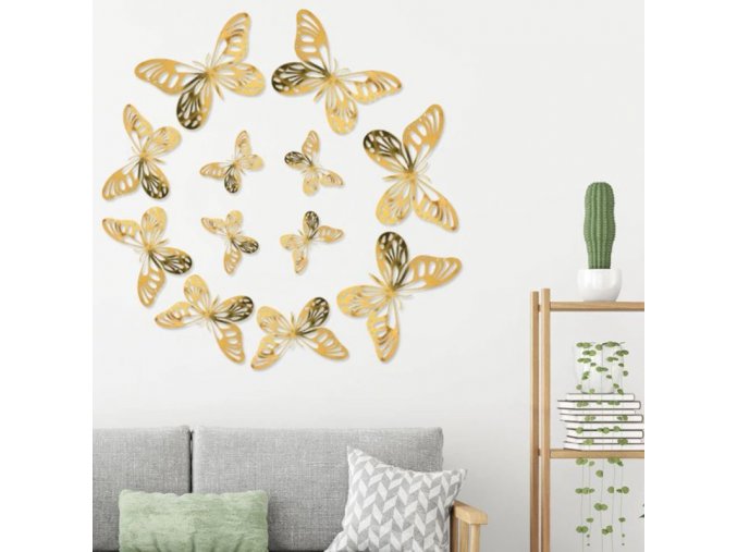 Motýli - sada lepících zrcadlových motýlů  na zeď - dekorace - dekorace do bytu - výprodej skladu