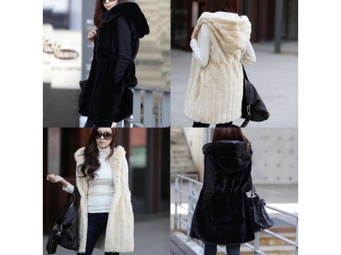 Oblečení - dámská vesta - dámská vesta z umělé kožešiny s kapucí - nadměrné velikosti - dámské zimní kabáty - kabát