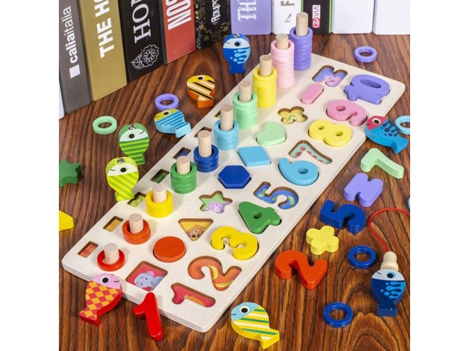 Hračky - vzdělávací dřevěná hračka pro děti s čísly rybolov - montessori - matematika - dárek pro děti - vánoční dárek