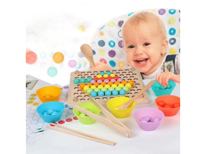 Hračky - vzdělávací dřevěná hračka s barevnými kuličky pro nejmenší - hračky pro nejmenší - matematika - vánoční dárek