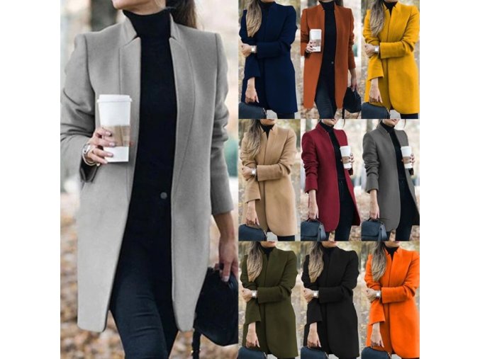 Oblečení - dámský elegantní podzimní jednobarevný kabát - kabát - dámské kabáty - nadměrné velikosti - vánoční dárek