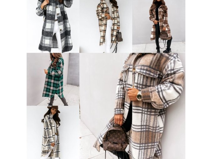 Oblečení  - kabát - dámský módní dlouhý kostkovaný kabát ideální na podzim - dámský kabát