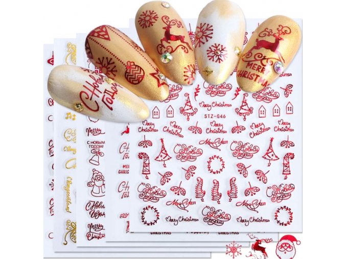 Nehty - ozdobné vánoční samolepky na nehty - vánoce - modeláž nehtů