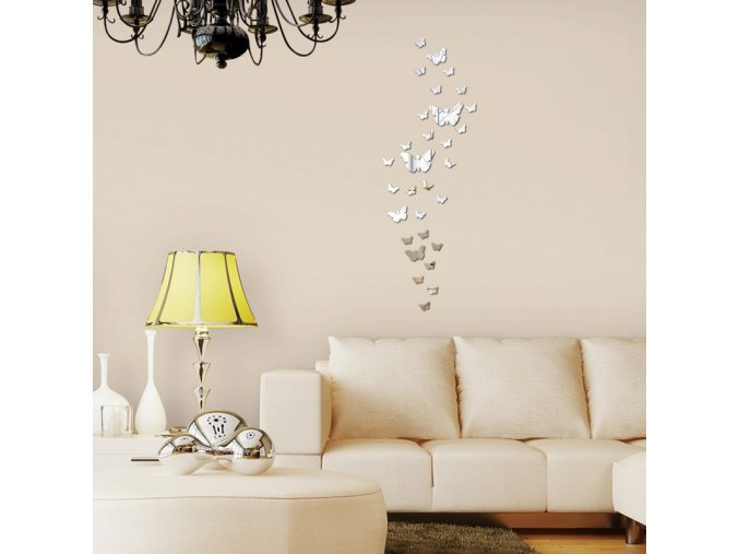 3D dekorativní samolepky do interiéru na zeď - motýli/zrcadlo
