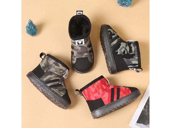Dětské oblečení - boty - dětské chlapecké zimní válenky s vojenským vzorem - zimní boty - výprodej skladu