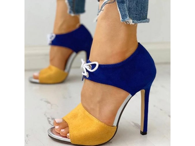 Boty - dámské boty - dámské letní sandálky v modro žluté barvě zdobené tkaničkou - dámské sandály -léto