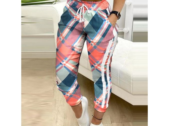 Dámské oblečení - kalhoty - dámské barevné pohodlné kalhoty s vysokým pasem - dámské kalhoty - dámské tepláky